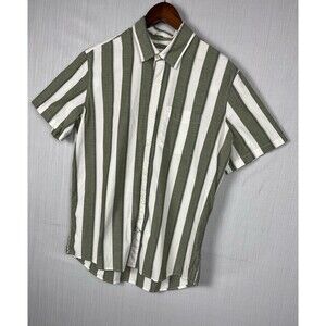 Gap Stripe Button Down Shirt Men M Green White Stretch Poplin‎ Preppy